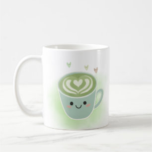 Café Caneca Coração de Matcha Latte Sorridente