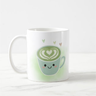 Café Caneca Coração de Matcha Latte Sorridente