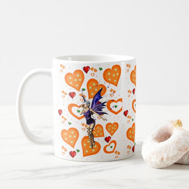 Café Caneca Corações de Laranja de Fada (Com Donut)