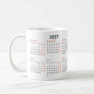 Café Caneca Coral Azul Marinho de Calendário de 2027 co
