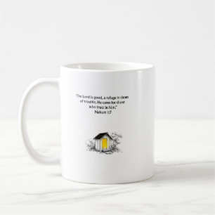 Café Caneca cristã com versículo bíblico de Naum 1:7