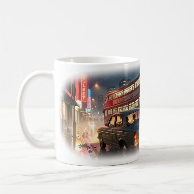 Café Caneca da Cidade Noturna Chuvosa com Ônibus de Doi (Esquerda)