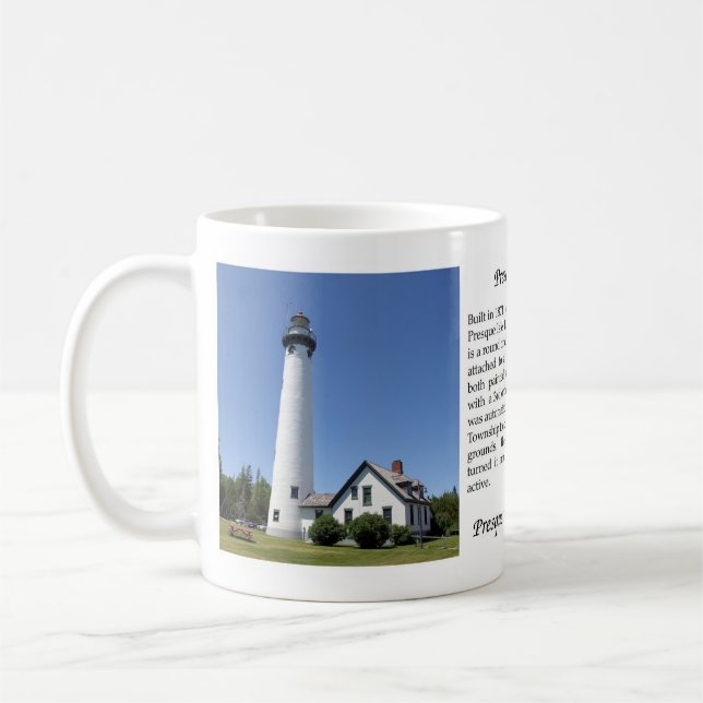 Café Caneca da história do farol da ilha de Presque (Esquerda)