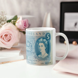 Café Caneca da Nota £5 Britânica de 1966 – Rainha Eliza