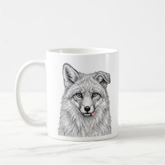 Café Caneca da Raposa Ártica - Caneca de Arte Preta e B