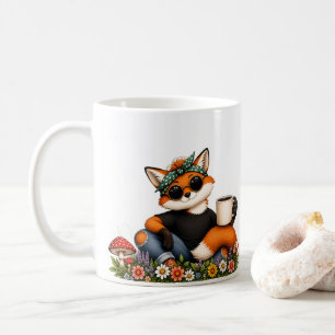 Café Caneca da Raposa Excêntrica com Óculos de Sol e Fl