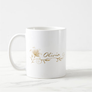 Café Caneca Dama de Honra Champanhe Dourado Lírio Nome