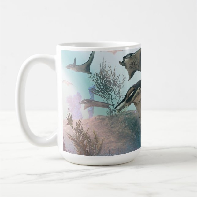 Café caneca de 14 oz com imagem "Migração de Raios Mant (Esquerda)