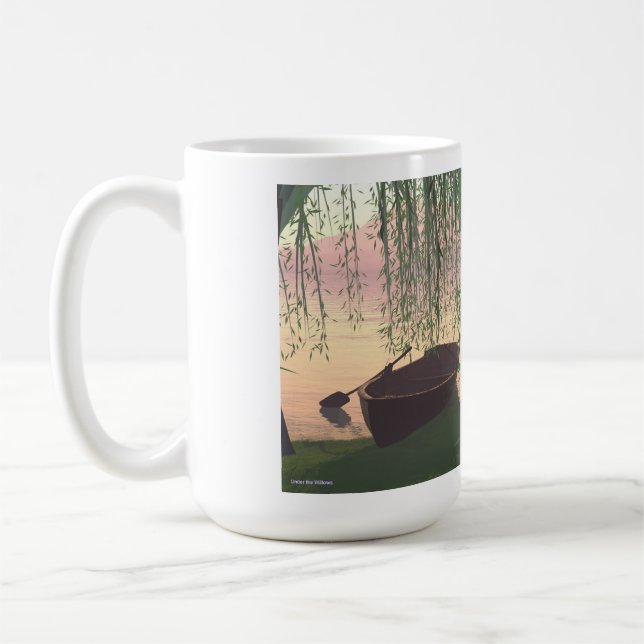Café caneca de 14 oz com imagem "Sob os Salgueiros" (Esquerda)