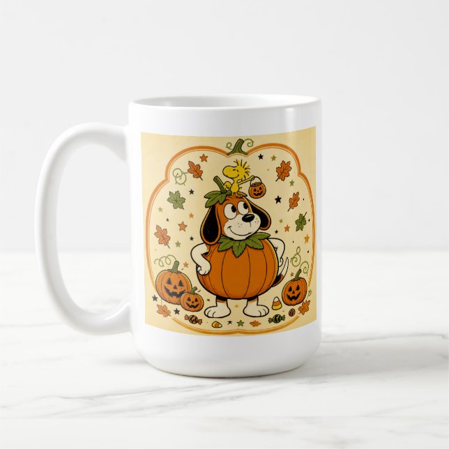 Café Caneca de Abóbora de Halloween de Cachorro Engraça (Esquerda)