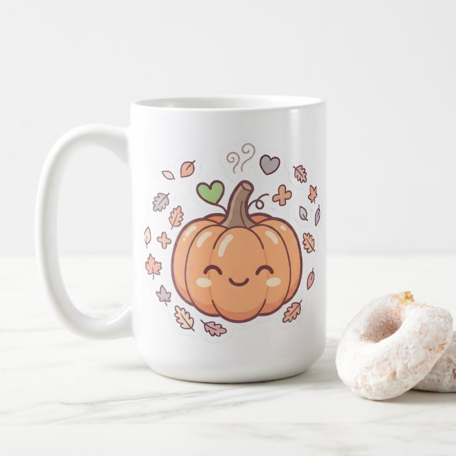 Café Caneca de Abóbora Sorridente Pastel Kawaii (Com Donut)