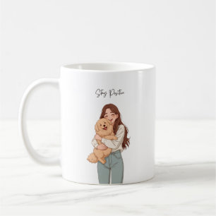 Café Caneca de Abraço de Menina Fofa e Cachorro Ficar P