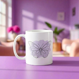 Café Caneca de água-forte de borboleta lavanda minimali