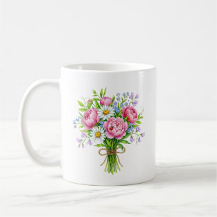 Café Caneca de Água-Forte de Buquê de Peônia de Primave