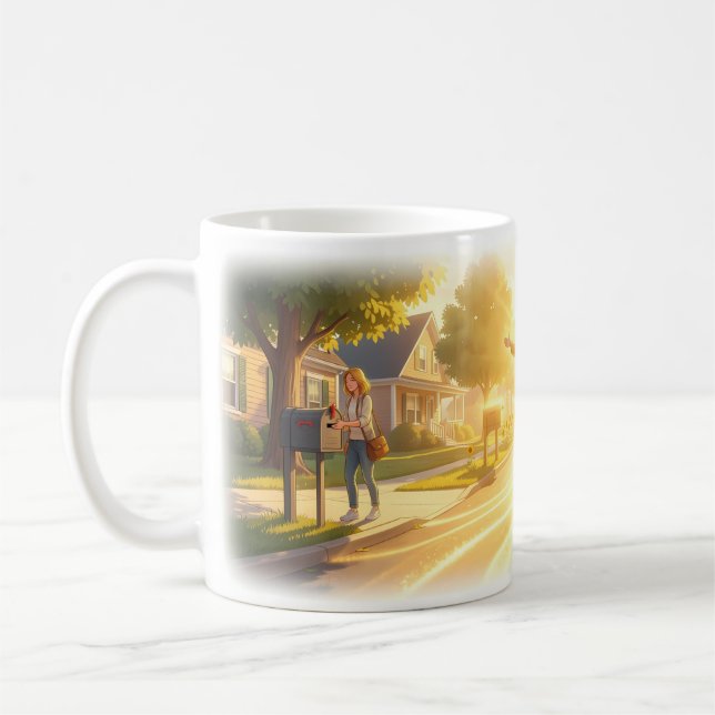 Café Caneca de Alegria na Rua Ensolarada pela Manhã (Esquerda)