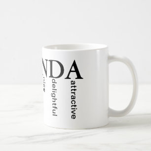 Café Caneca de Amanda com palavras para cada letra no