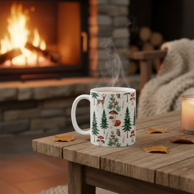 Café Caneca de Animais da Floresta de Madeira de Invern (Criador carregado)