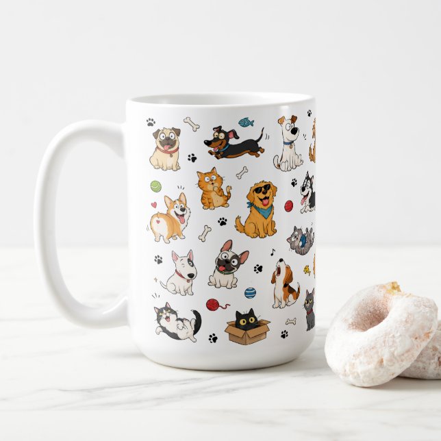 Café Caneca de Animais de Estimação de Desenho Animado  (Com Donut)