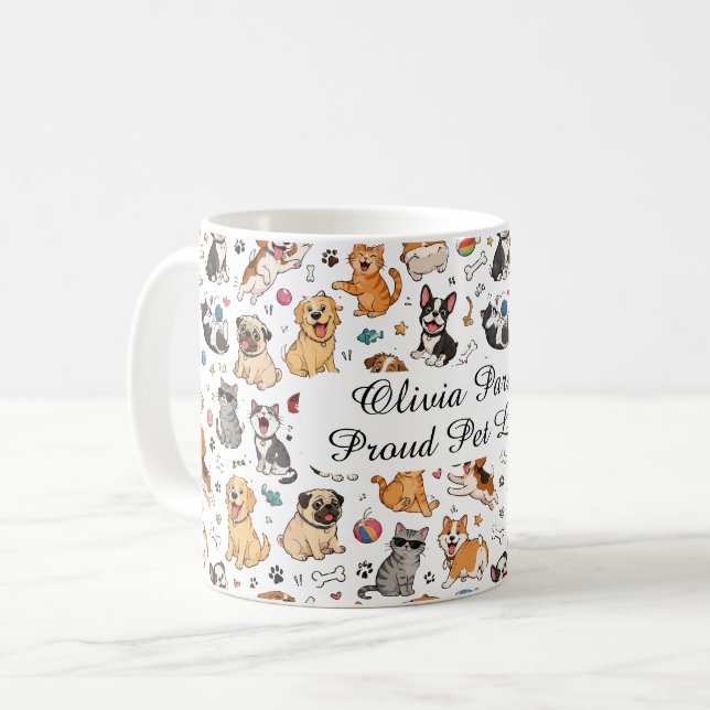 Café Caneca de Animais Divertidos Nome Personalizado Pr (Frente Esquerda)