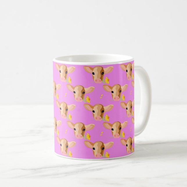 Café Caneca de Animal - Bezerro Fofo com Flor (Frente Esquerda)