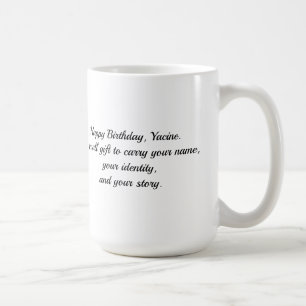 Café Caneca de aniversário com caligrafia árabe Kufi Ya
