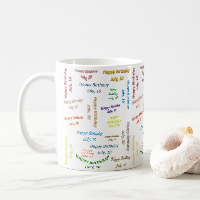 Café Caneca de Aniversário de 10 de Julho (Com Donut)