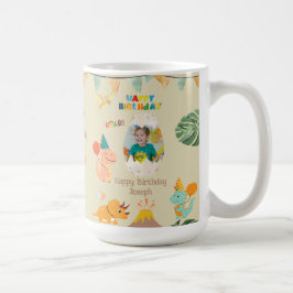 Café Caneca de Aniversário de Dinossauro – Nome e Foto