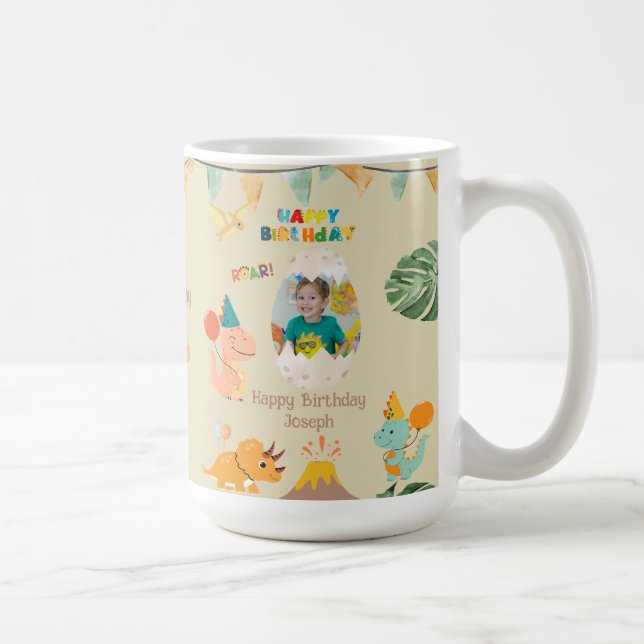 Café Caneca de Aniversário de Dinossauro – Nome e Foto  (Direita)