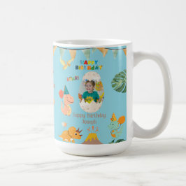 Café Caneca de Aniversário de Dinossauro – Nome e Foto