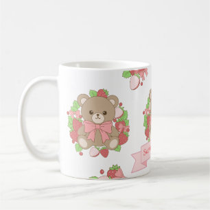 Café Caneca de Aniversário do Urso de Morango Fofo