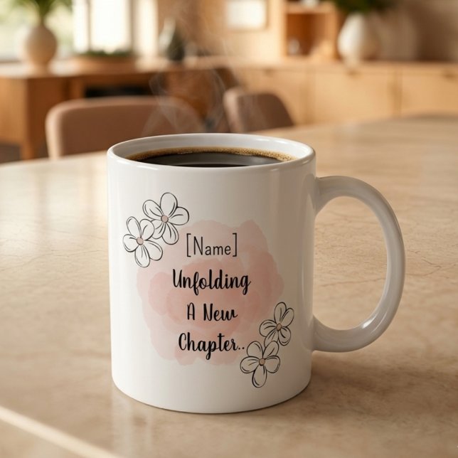 Café Caneca de Aniversário Personalizada com Aquarela E (Birthday coffee mug with aesthetic watercolor, line art flowers and an editable text.)