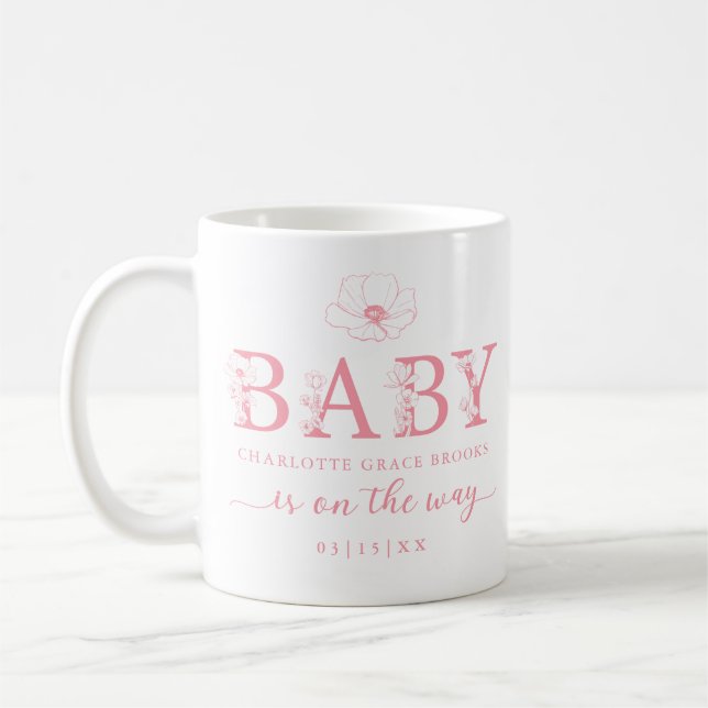 Café Caneca de Anúncio de Bebê Flor Silvestre Rosa Desb (Esquerda)
