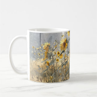 Café Caneca de Aquarela Campo de Girassóis Dourados
