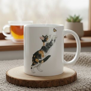 Café Caneca de Aquarela de Gato Malhado Brincalhão e Bo