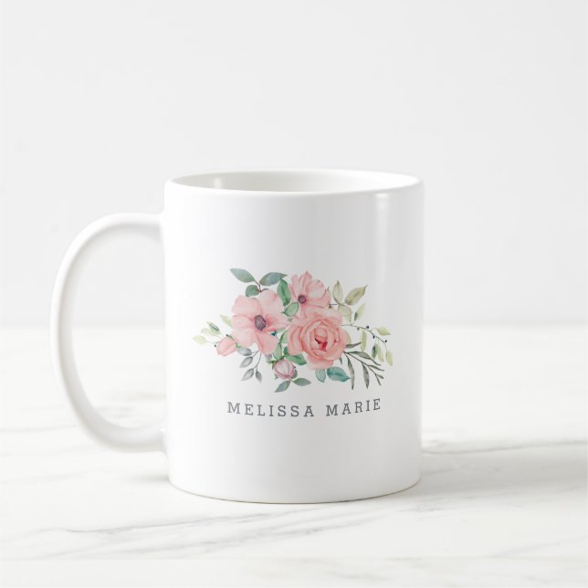 Café Caneca de Aquarela Floral com Nome Personalizado (Esquerda)