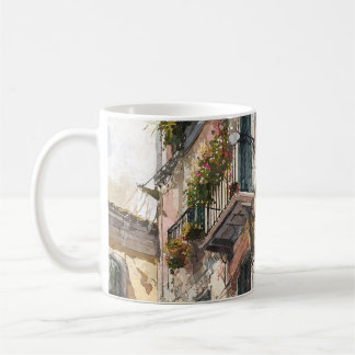 Café Caneca de Aquarela Floral de Varanda Romântica