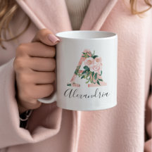 Caneca de Aquarela Floral Inicial - A