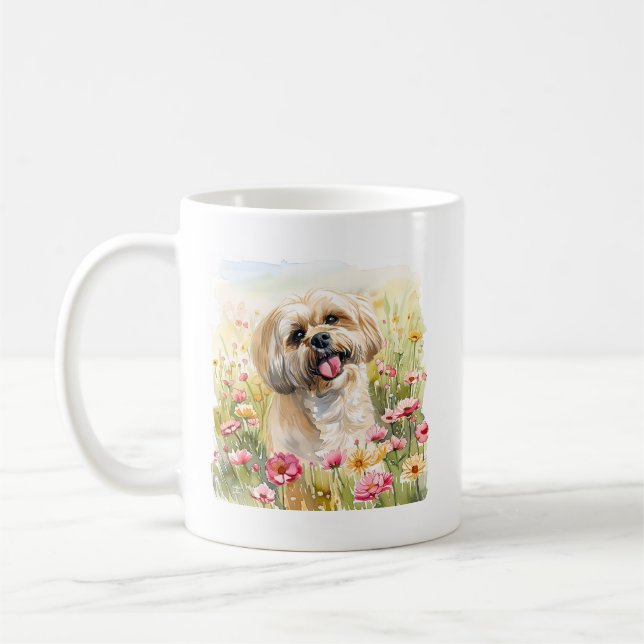 Café Caneca de Aquarela Lhasa Apso (Esquerda)