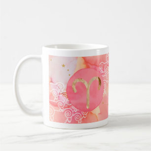 Café Caneca de Áries Vermelha Aquarela Astrologia Signo