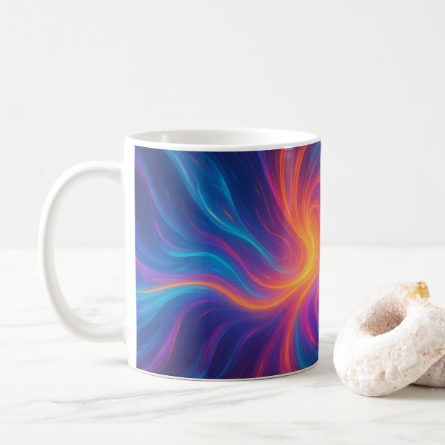 Café Caneca de Arte Abstrata Redemoinho Vibrante (Com Donut)
