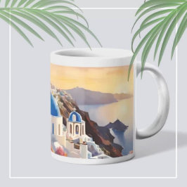 Café Caneca de Arte Aquarela e Monograma de Santorini