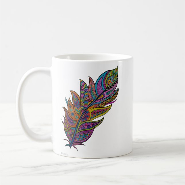 Café Caneca de Arte Boho com Pena de Mandala Arco-íris (Esquerda)