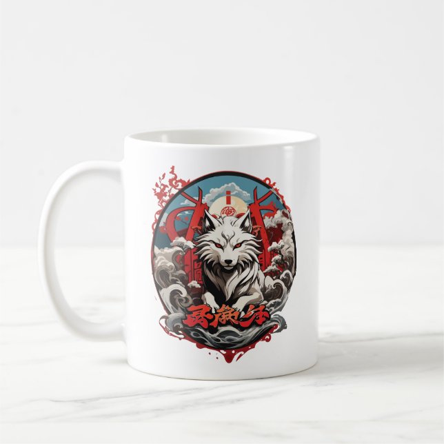 Café Caneca de arte de lobo japonês (Esquerda)