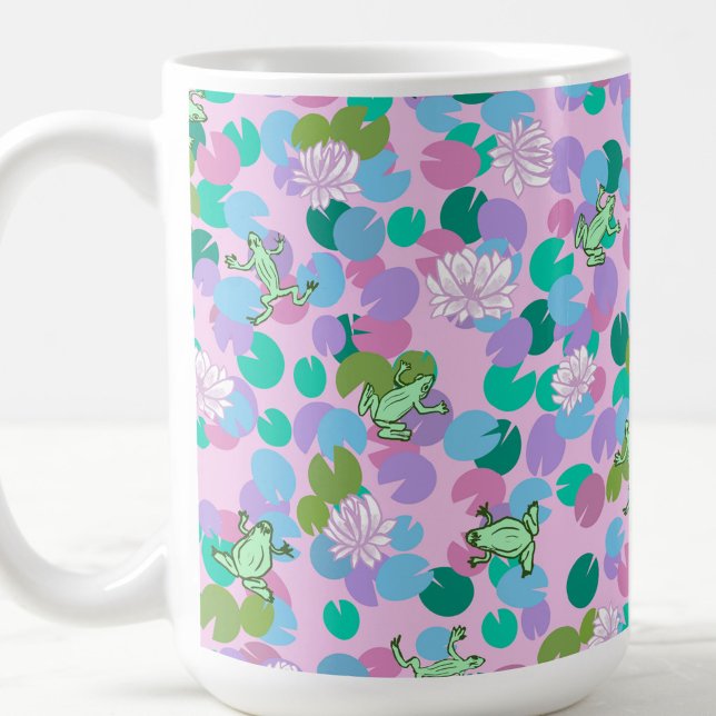 Café Caneca de arte de rã fofa com fundo rosa (Criador carregado)