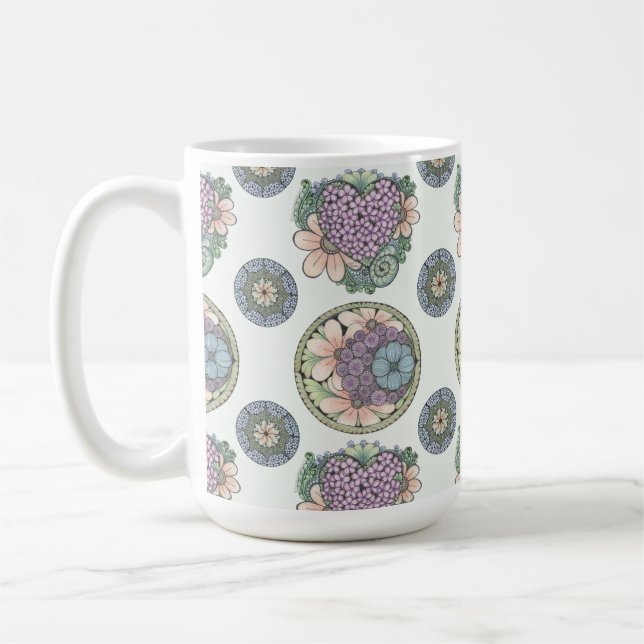 Café Caneca de arte de rabo e flores. (Esquerda)