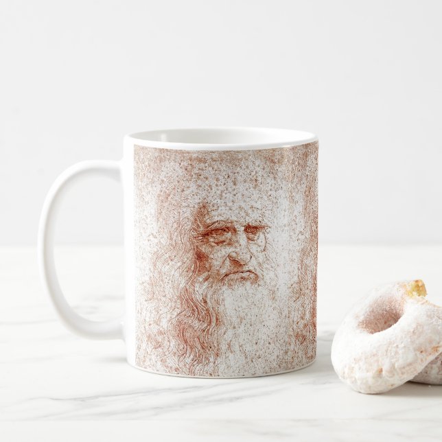 Café Caneca de Arte em Giz Vermelho de Leonardo da Vinc (Com Donut)