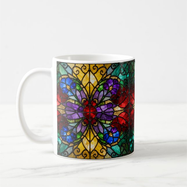 Café Caneca de Arte em Vidro Pintado com Tons de Joia F (Esquerda)
