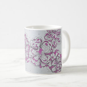 Café Caneca de arte floral abstrata desenhada à mão
