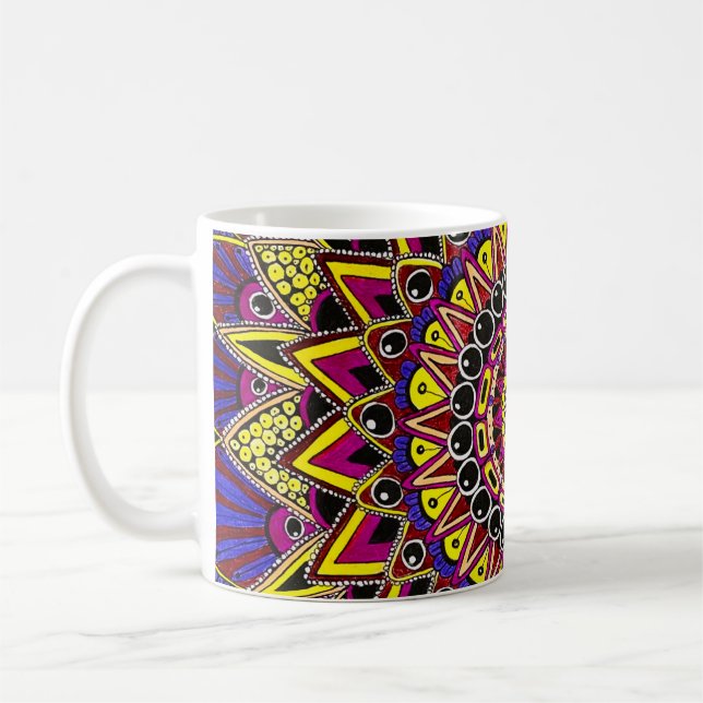 Café Caneca de Arte Mandala Roxo Amarelo Lápis de Cor (Esquerda)
