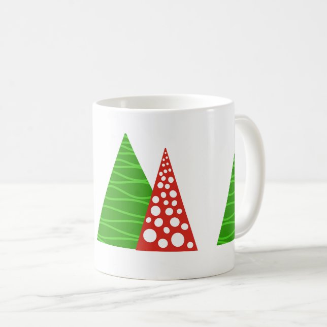 Café Caneca de árvores de Natal vermelha e verde (Frente Esquerda)